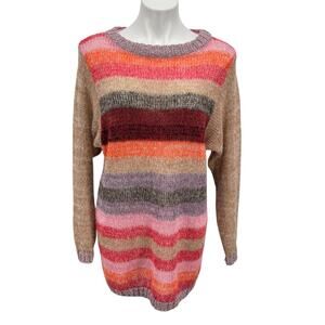 Free People Slouchy Sweater Bright It Up XS Womens Striped Pink Wool Alpaca Knit